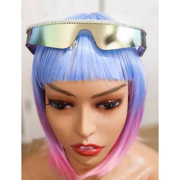 Sunglasses Women Purple Diamond Rimless Futuristic Shield Frameless bling - Picture 5 of 7